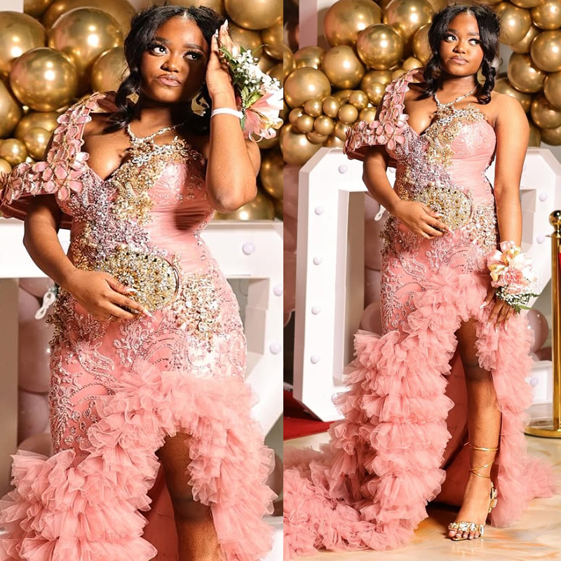 2026 One Shoulder Pink Prom Dress Plus Size Mermaid Evening