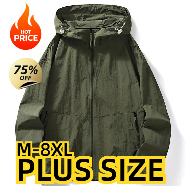 Plus Size Jacket Men Summer Hooded Thin Waterproof Sun Protection Clothing Full Zipper Quick Dry Skin Windbreaker Coat 260609BANJIA
