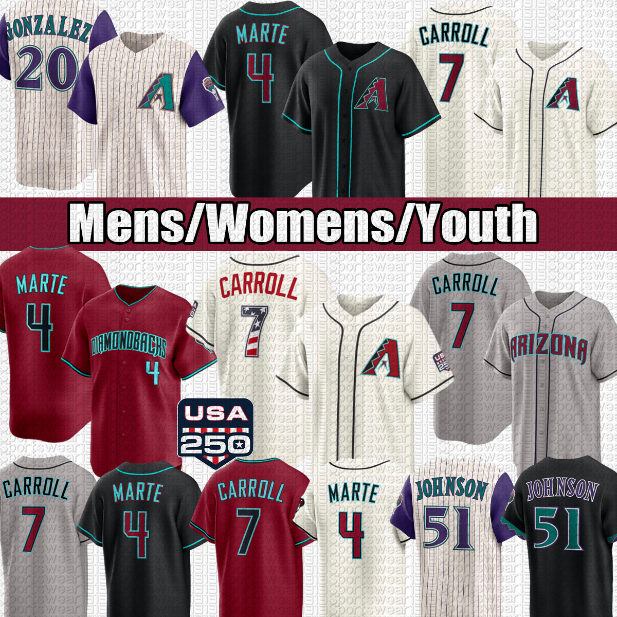 Arizonas Diamondbacks Jersey #7 Carroll #4 Marte #51 Johnson #14 Moreno #12 Gurriel Jr. #2 Perdomo #22 Naylor Baseball Jersey-image-950954741