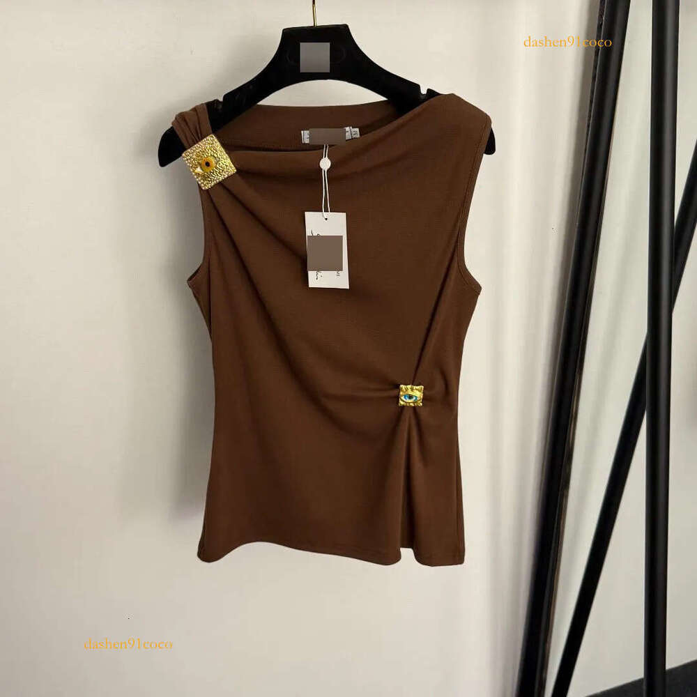 Designer Womens New Early Spring/Summer Slim Fit Tank Top With Pearl Inlay And Metal Buckle Decoration