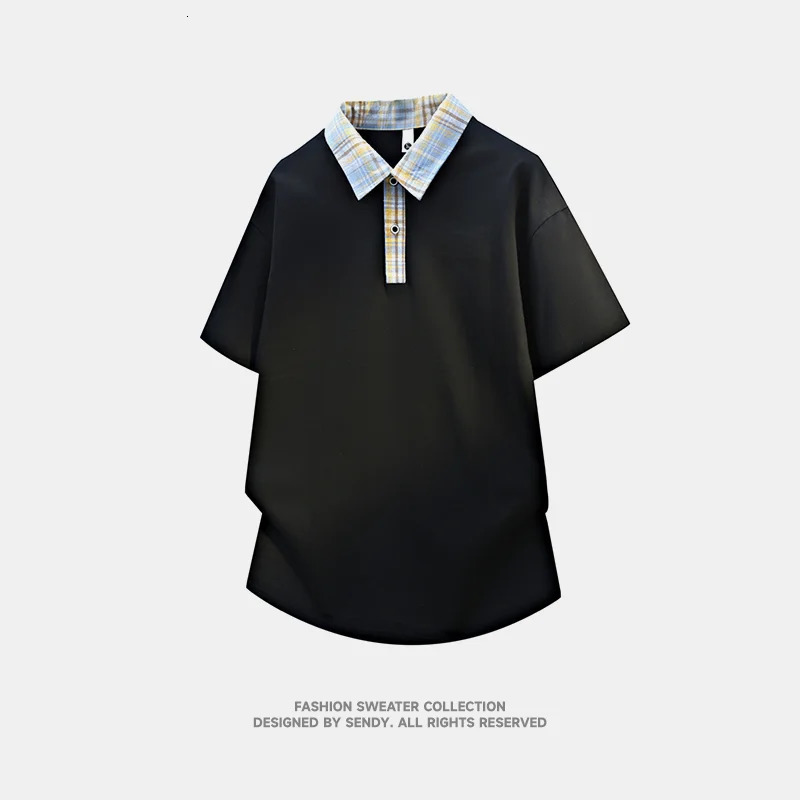 Summer Mens Plaid Collar Polo Shirt Short Sleeve Color Block Casual TShirt Loose Fit Preppy Style Top 260609BANJIA