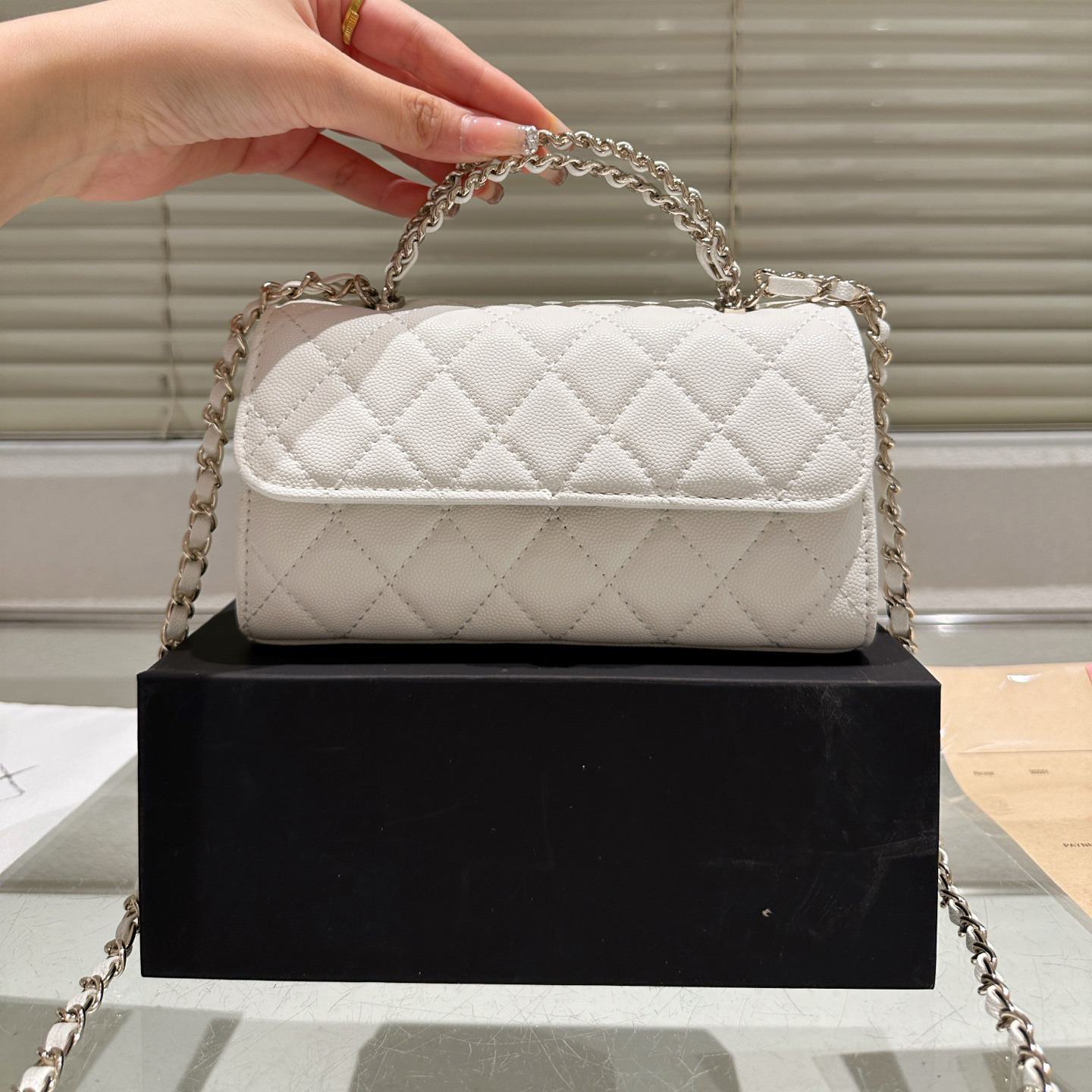 Top Designer Woc Bag With Metal Handle Handbag Women Diamond Lattice Mini Shoulder Bag Caviar/Patent Leather Tote Bags Weave Gold Chain Crossbody Ba