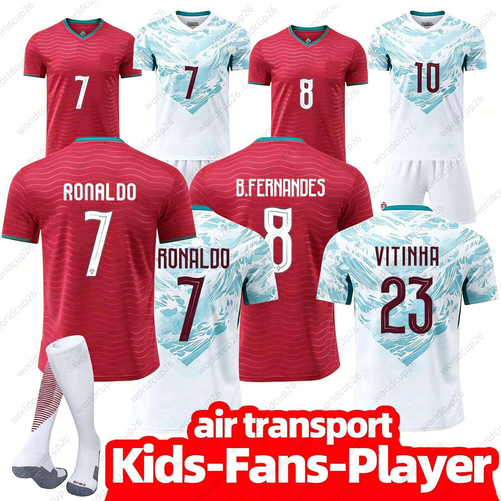 2026 Coupe du Monde Portugal Maillot Domicile Ensembles Complets, Ronaldo Fernandes Nom Numéro Imprimé Maillots de Football pour Hommes Femmes En