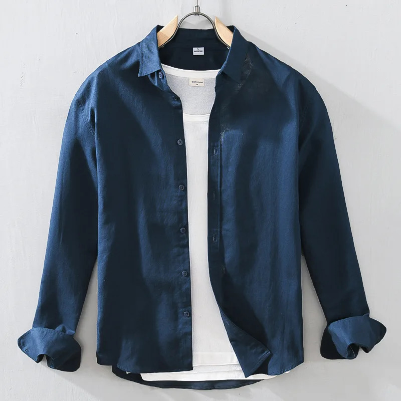 Basic Classic Long Sleeve Linen Cotton Shirts For Men Sold Color Comfortble Casual Button Up Hemp Shirt Man Chemises Homme 260609BANJIA