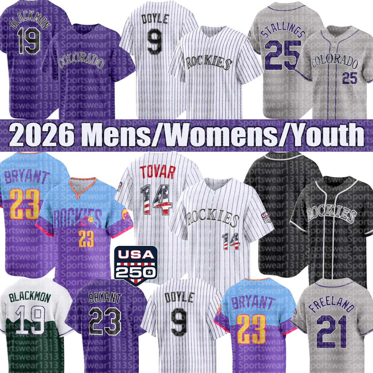 Colorados Rockies Jersey #9 Doyle #24 McMahon #48 Marquez #14 Tovar #23 Bryant #19 Blackmon #13 Veen Baseball Jerseys-image-950962871