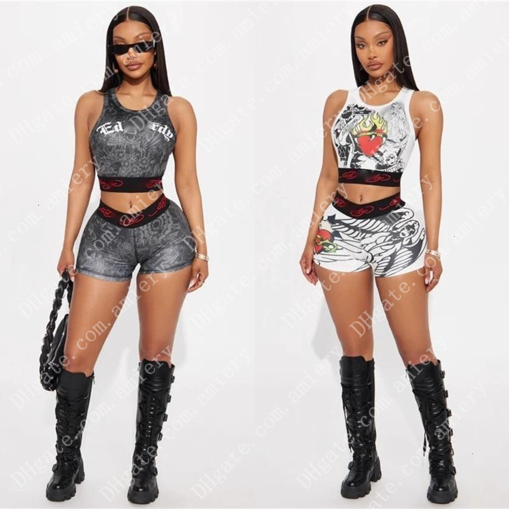 Designer Tracksuit Summer Two Piece Set Women Fashion Printed Tank Top Sexy Sleeveless Vest And Shorts Sets Casual Track Suit
