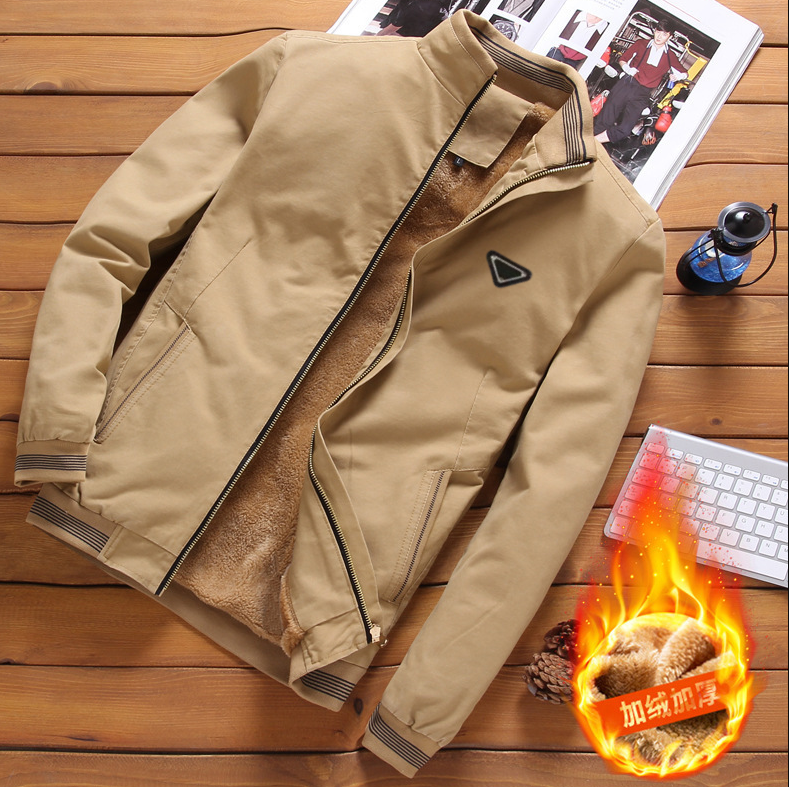 2026 Autumn Winter Pure Cotton Men's Fashionable Luxury Warm Jacket Casual Loose Embroidery Triangle Brand Logo Men's Jacket With Thick Ve