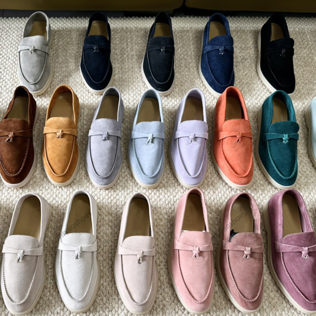 12A Walk Loafers Suede Designers Women Flats Classic Metal Pendant Dress Shoes Top Quality Genuine Leather Round Toes Summer Casual Shoes 35-41 with