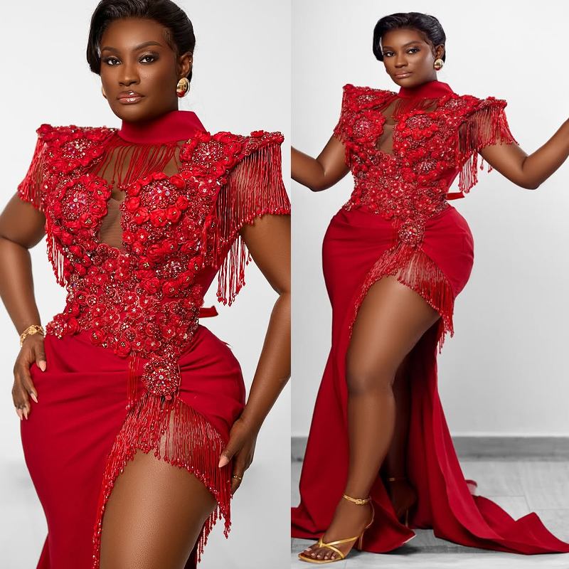 2026 Plus Size Red Prom Dress Mermaid Evening Dresses High N