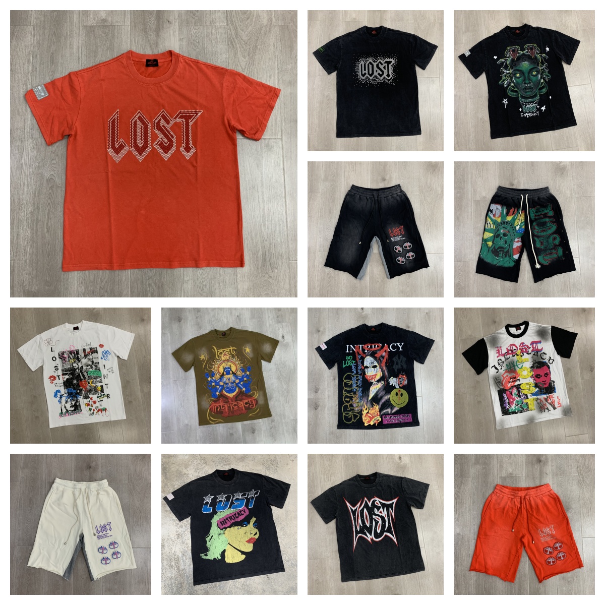 short Lost shirts Intricacy Diamond Wash Casual Cotton Short Sleeve T For Men And designer t shirt Women lost shorts