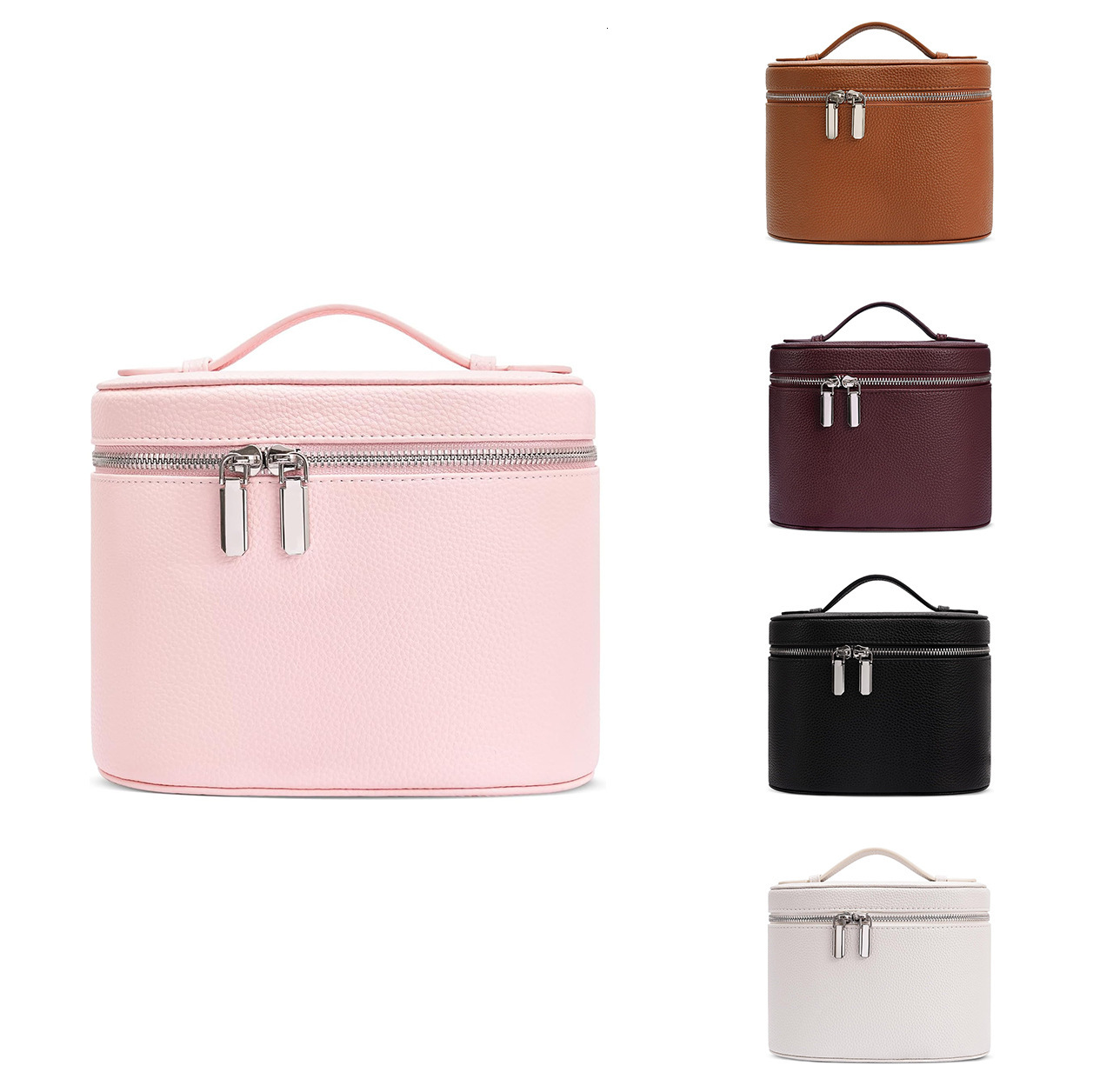 Multi Color Pebbled PU Leather Makeup Train Case Portable Top Handle Double Zipper Cosmetic Storage Box Travel Toiletry Organizer Bag For Women