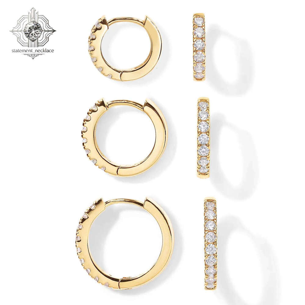 18K Plated 925 Sterling Silver Post 3-Pair Small Gold Earrings Set Mini Cartilage Helix Huggie Hoop Pack for Women Men 8mm 10mm 12mm