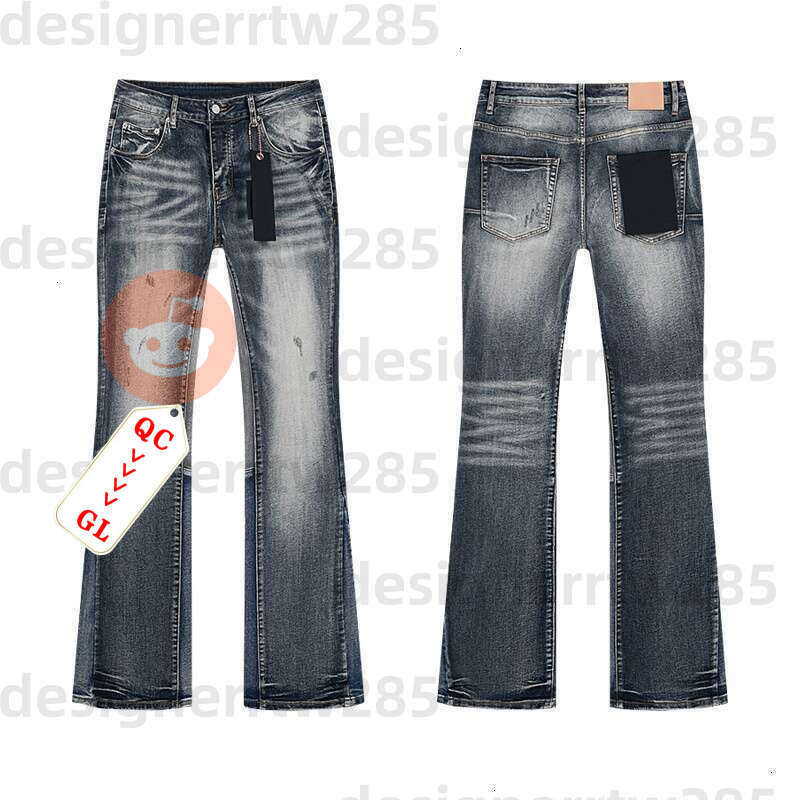 PurpleFlared Jeans Vintage Waxed Flared Denim Pants High Street Men Fitted Jeans Retro Destroyed Stacked Boot Cut Trousers Hip Hop Distressed Lux-image-1110811972