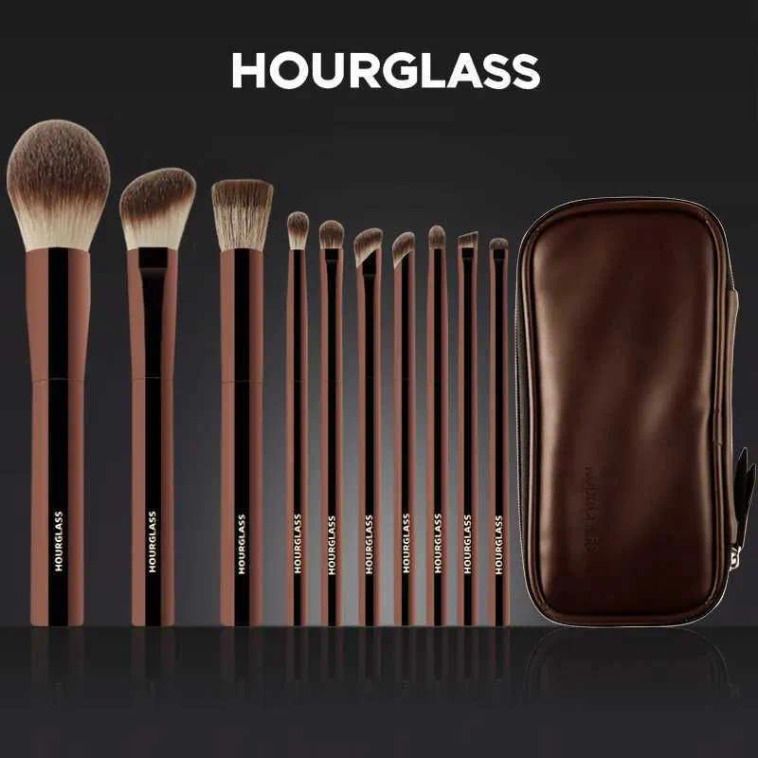 Hourglass Makeup Brush Makeup brush set portable 10 pieces high-quality soft fiber hair leather material brush bag M104