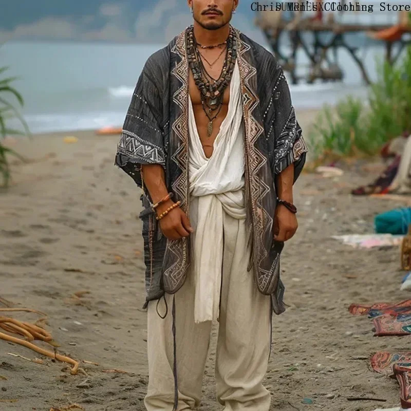 Do Not Pick The Body of Men Cardigan Casual Loose Mens Beach Sun Protection Clothes Holiday Style Printed Shawls 260609BANJIA