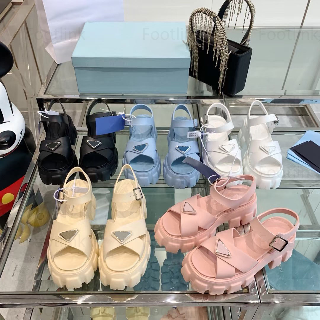 Calfskin Slippers Sandals New Designer Sandal Monolith Rubber Sandals Buckle Mules Women Slides Platform Leather Slide Summer Cross Band Slipper Fla