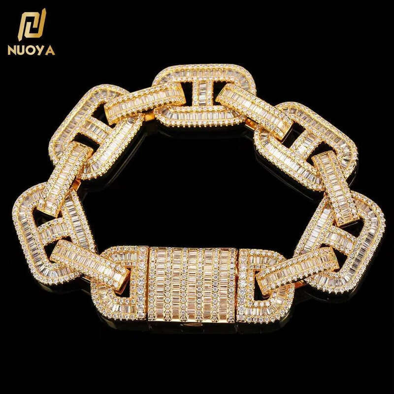 Moissanite Hip Hop Jewelry Iced Out Pig Nose Bling Baguette Coffee Bean Chain Bracelets for Women-image-1110711536