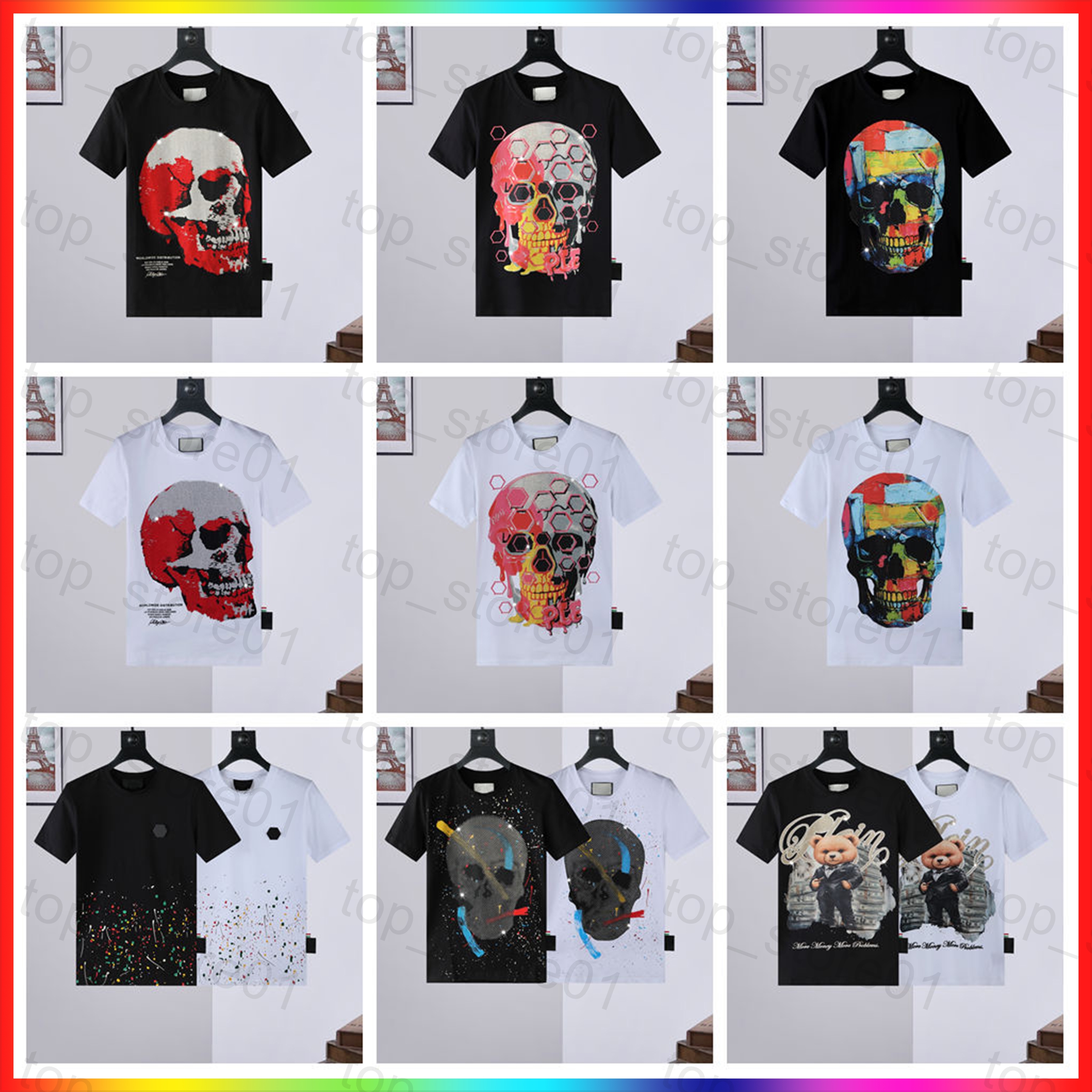 5A designers t shirt germany Italy luxury mens pp skull graphic t shirt Diamond T-shirt summer letter printing 3D Dollar bear short sleeve fashion s