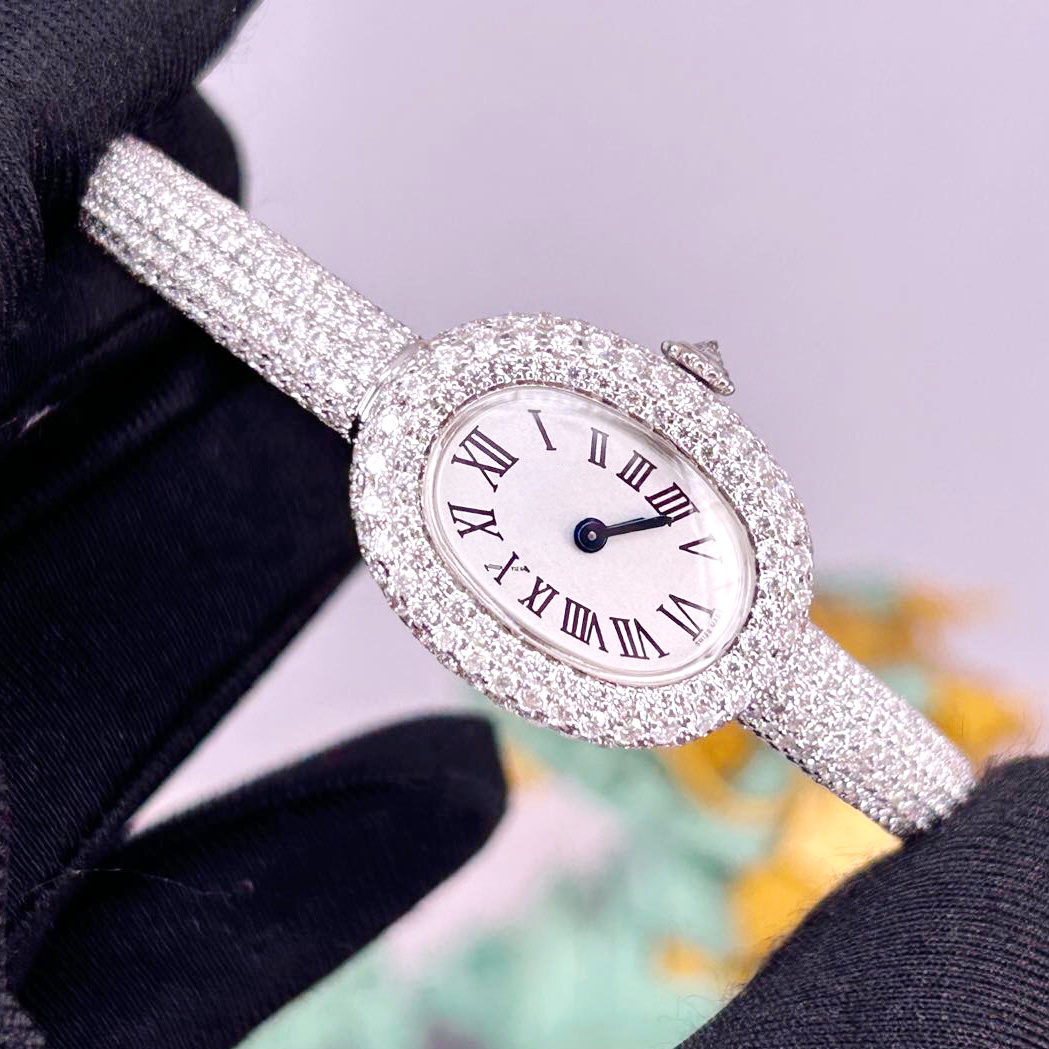watches men designer inlaid moissanite quartz watches MINI 24X18MM SIZE 15cm 16cm 17cm Silver Full Diamond watch top quality suitable for women with