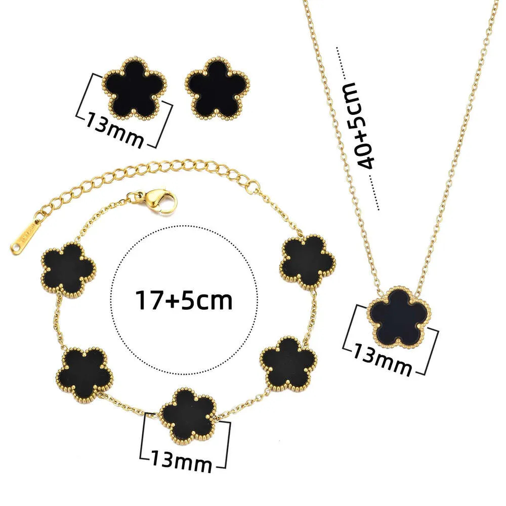 Lucky 5-Clover Ensemble de bijoux en nacre, bracelet en coquillage étincelant, collier et boucles d'oreilles, cadeau élégant 3 pièces pour femme