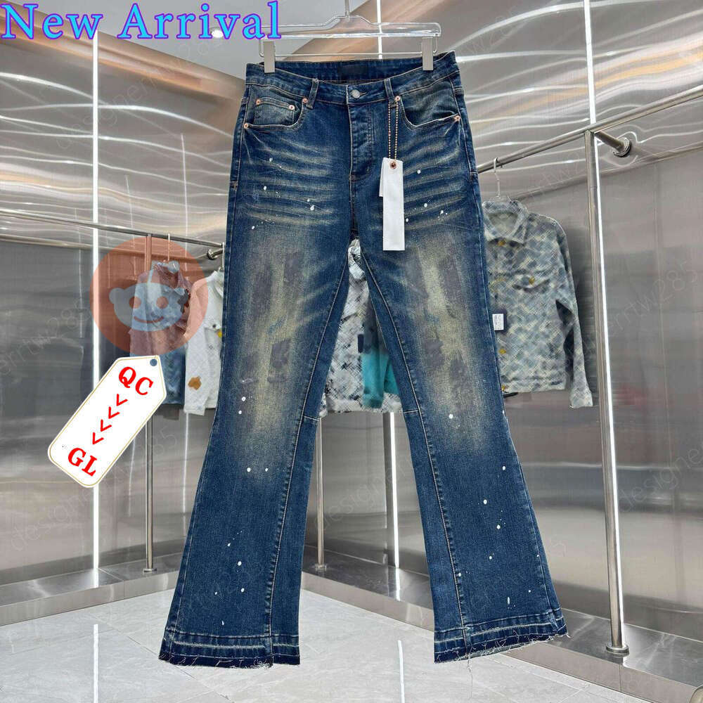 PurpleFlared Jeans Designer Dirty Wash Flared Jeans Men Vintage Paint Denim Luxury Streetwear Bootcut Pants Raw Hem Trousers Vaqueros Jean Homme-image-1110810969