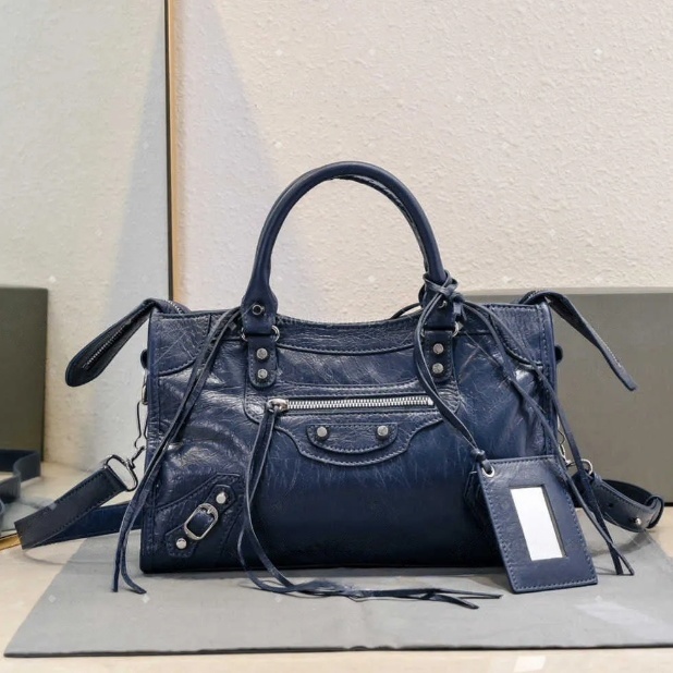 Classic Neo City Motorcycle Tote Luxury Sheepskin Genuine Leather Shoulder Handbag Crossbody Attached Mirror 31CM Blue 10A Quality Designer Bag-image-1112824652