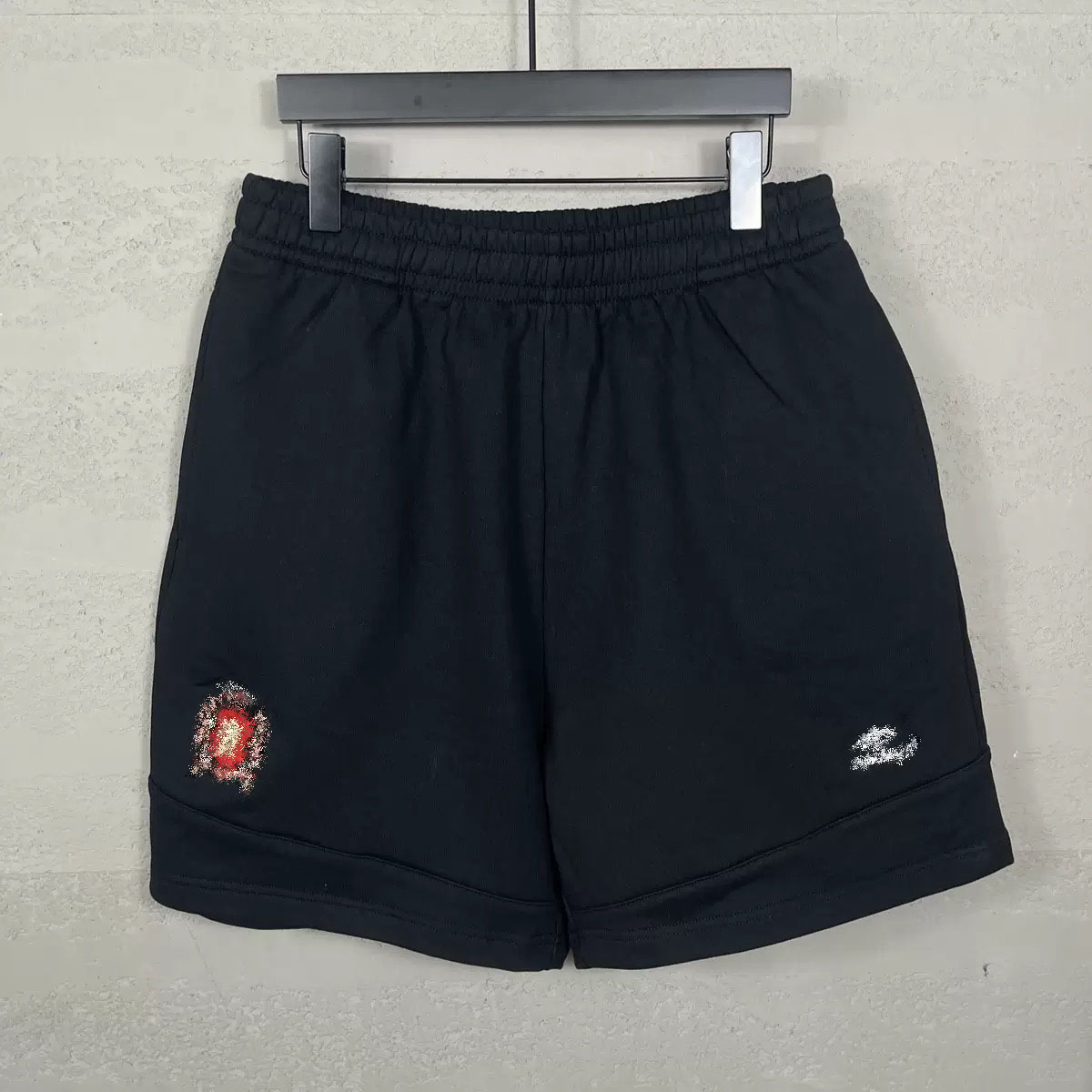 Mens Casual Sweat Shorts Black Elastic Waist Loose Fit Knee Length Summer Streetwear Hip Hop Cotton Blend Sports Daily Wear