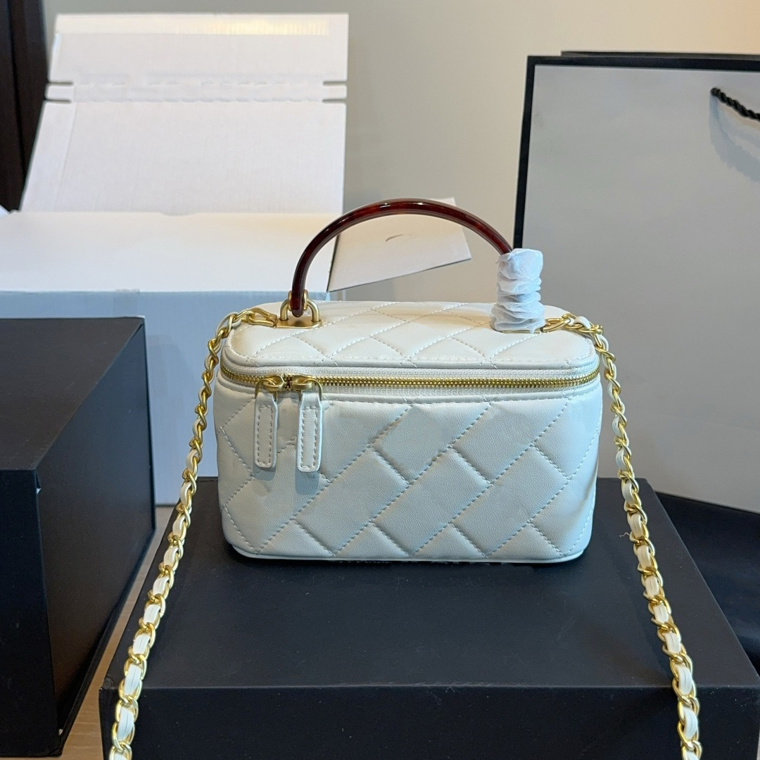 Designer Luxury Quilted Leather Mini Box Handbag Women Tortoise Shell Top Handle Chain Crossbody Cosmetic Bag