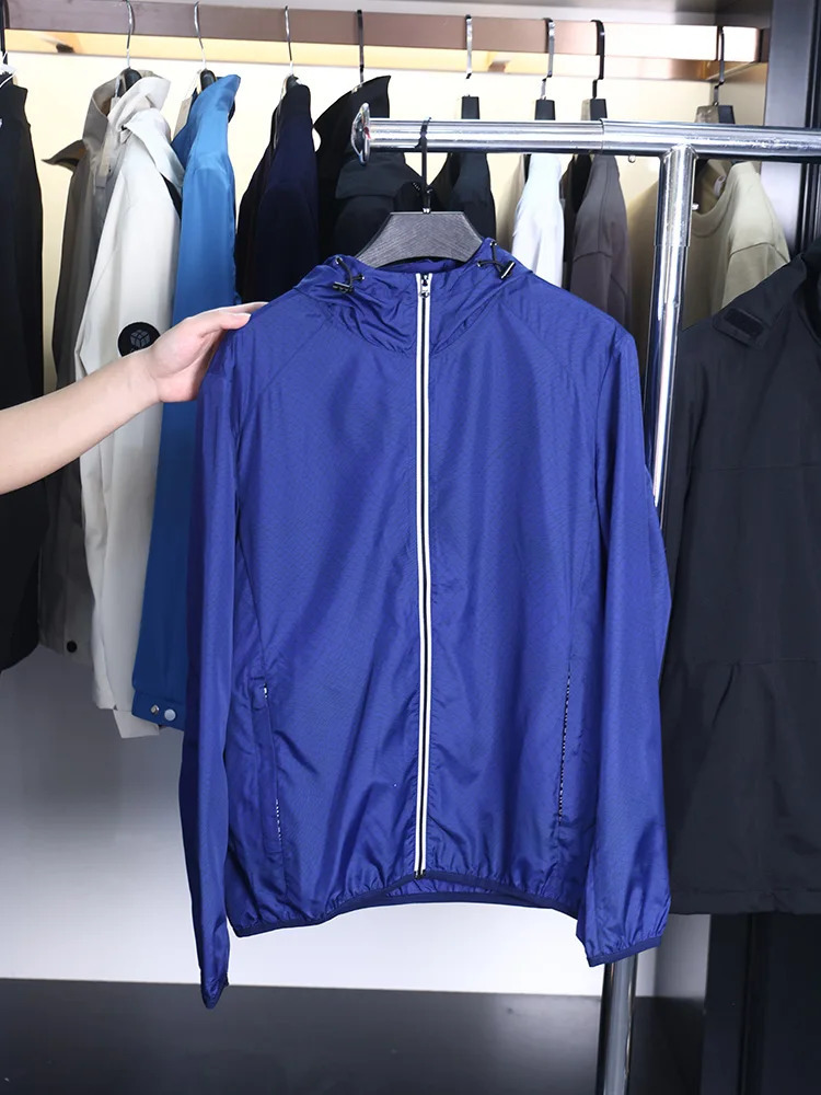 HHome Mens Summer Lightweight Fashionable Hooded Sun Protection Jacket Royal Blue Simple n Standard Fit Long Sleeve Coat 260609BANJIA