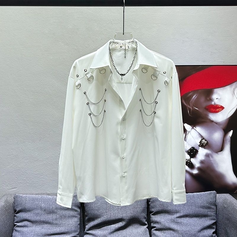 High Street Solid Long Sleeve Plus Size Blouse Mens Spring Autumn Polo Neck Trend Shirt Tops Fashion Casual Men Clothing y260612BANJIA