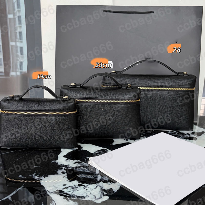 26A Lady Designer Black Calfskin Slim Vanity Makeup Box Bag 19CM/23CM/29CM Top Handle Clutch Cosmetic Case Handbag Large Capacity Portable Sac Pocke
