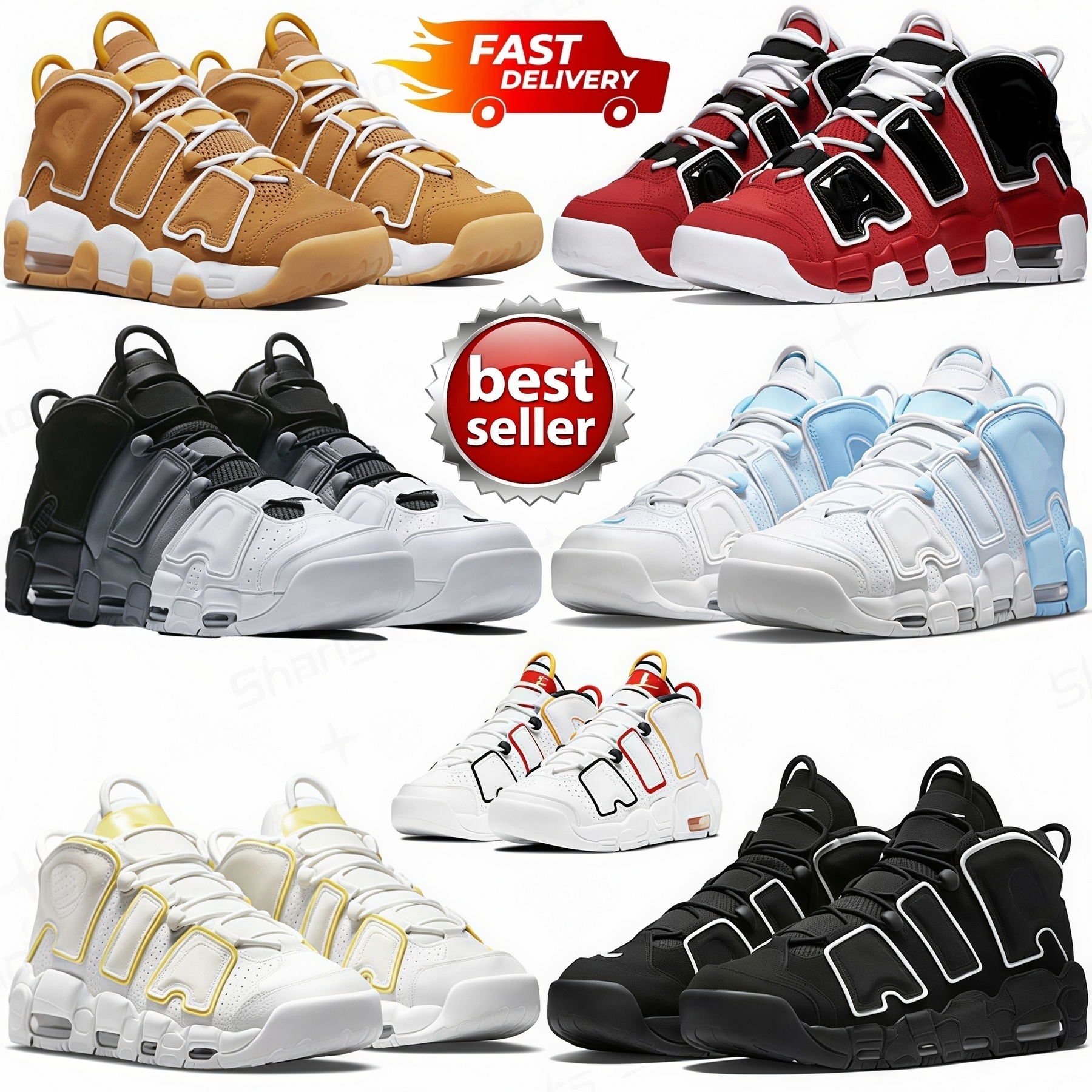 OG Plus de chaussures de basket-ball Uptempos pour hommes et femmes Tempos Scottie Pippen Obsidian Black White Bulls Hoops Pack Red Multi-Color b