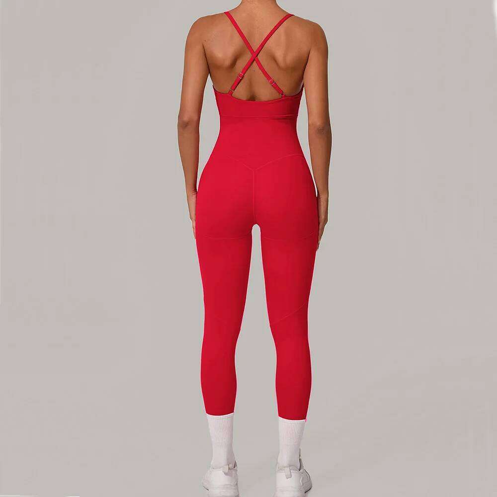 Women Sleeveless Push Up Yoga Bodysuit One Piece Romper Open Back Fitness Jumpsuit Gym Running Training Sportswear
