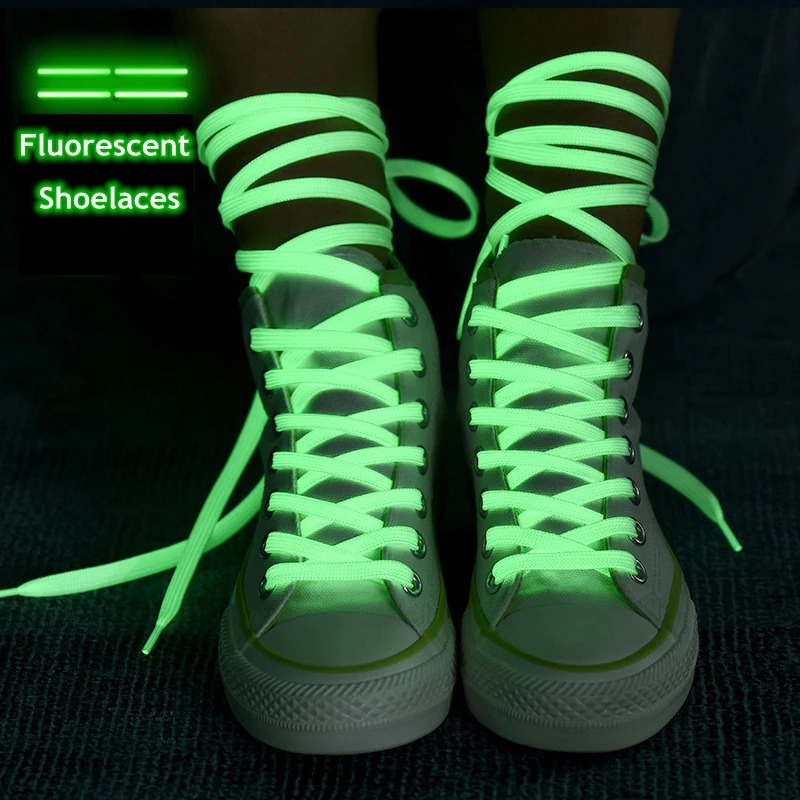 Fluorescerende schoenveter Lichtgevende schoenveters Platte sneakers Canvas veters Glow in the dark Nachtkleur 80100120140cm 1 paar 260616BJ