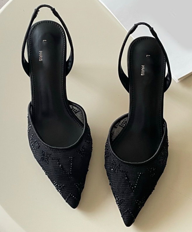 Women Classic Elegant Pointed Toe Slingback Sandals for Women Fashion Rhinestone Embellished Mesh brand logo High Heels, High quality Perfect for We