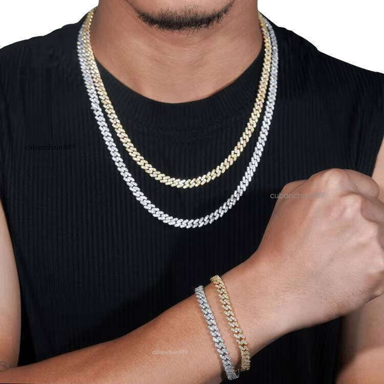 Hot Sale 925 Sterling Silver VVS Moissanite 6mm Hip Hop Cuban Necklace Bracelet with GRA Certificate