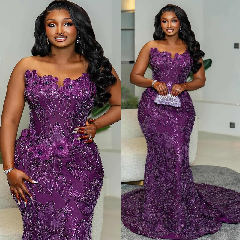 2026 Plus Size Purple Prom Dress Aso Ebi Mermaid Evening Dre