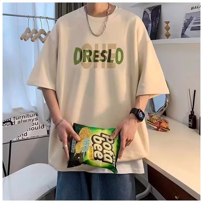 M-8XL Men Oversized Fashion Loose American Vintage Letter DRE Print Short Sleeve Round Neck Versatile Trend Couple Outfit 260616BJ