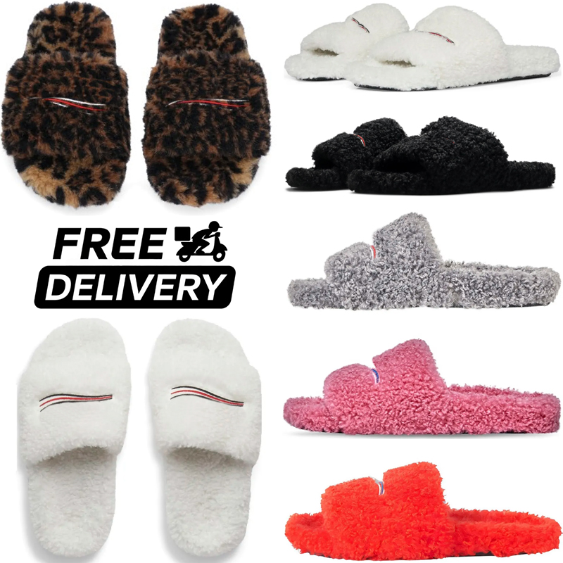 Slides designer livraison gratuite Mules femme hiver fourrure laine peluche lettres sandales chaud taille 35-42
