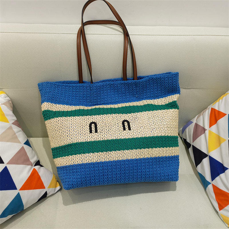 Designer bag Luxury Bag mmiuin Vintage Striped Woven Straw Tote Bag Color Block Shoulder bag for Women Korean Casual handbag Letter Crossbody bag Su