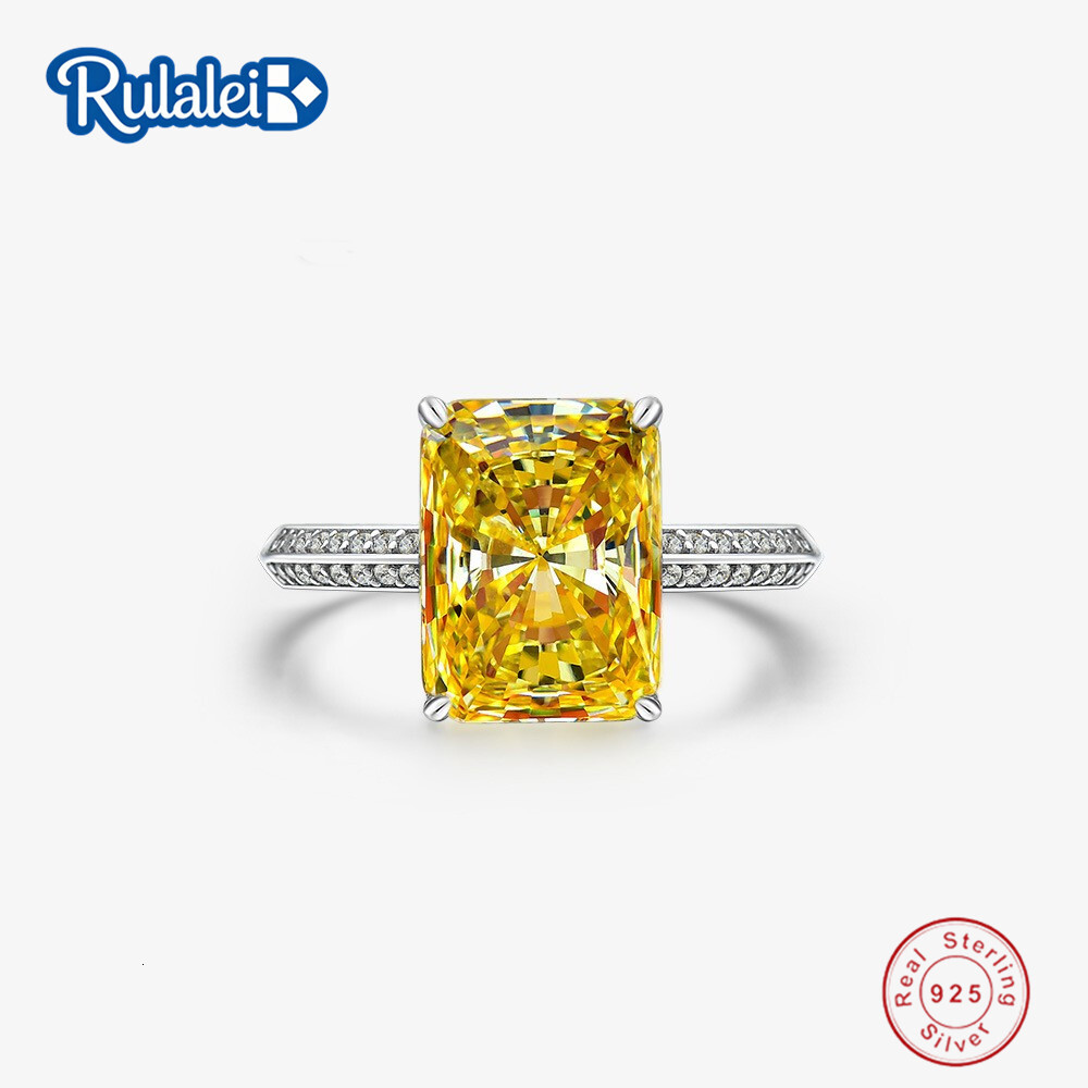 Rulalei Genuine 100 925 Sterling Silver Crushed Ice Cut Citrine High Carbon Diamonds Gemstone Wedding Engagement Ring Fine Jewelry Gift