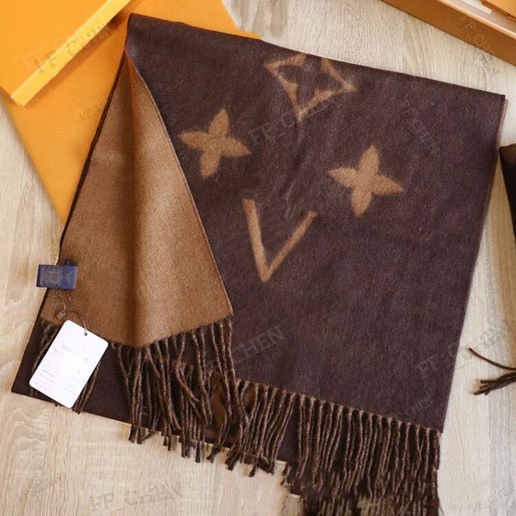 Designer Monogram Giant Jacquard Cashmere Wool Scarf Reversible Two Tone Fringed Tassel Long Wrap Thermal Winter Shawl Old Money Quiet Luxury Unisex