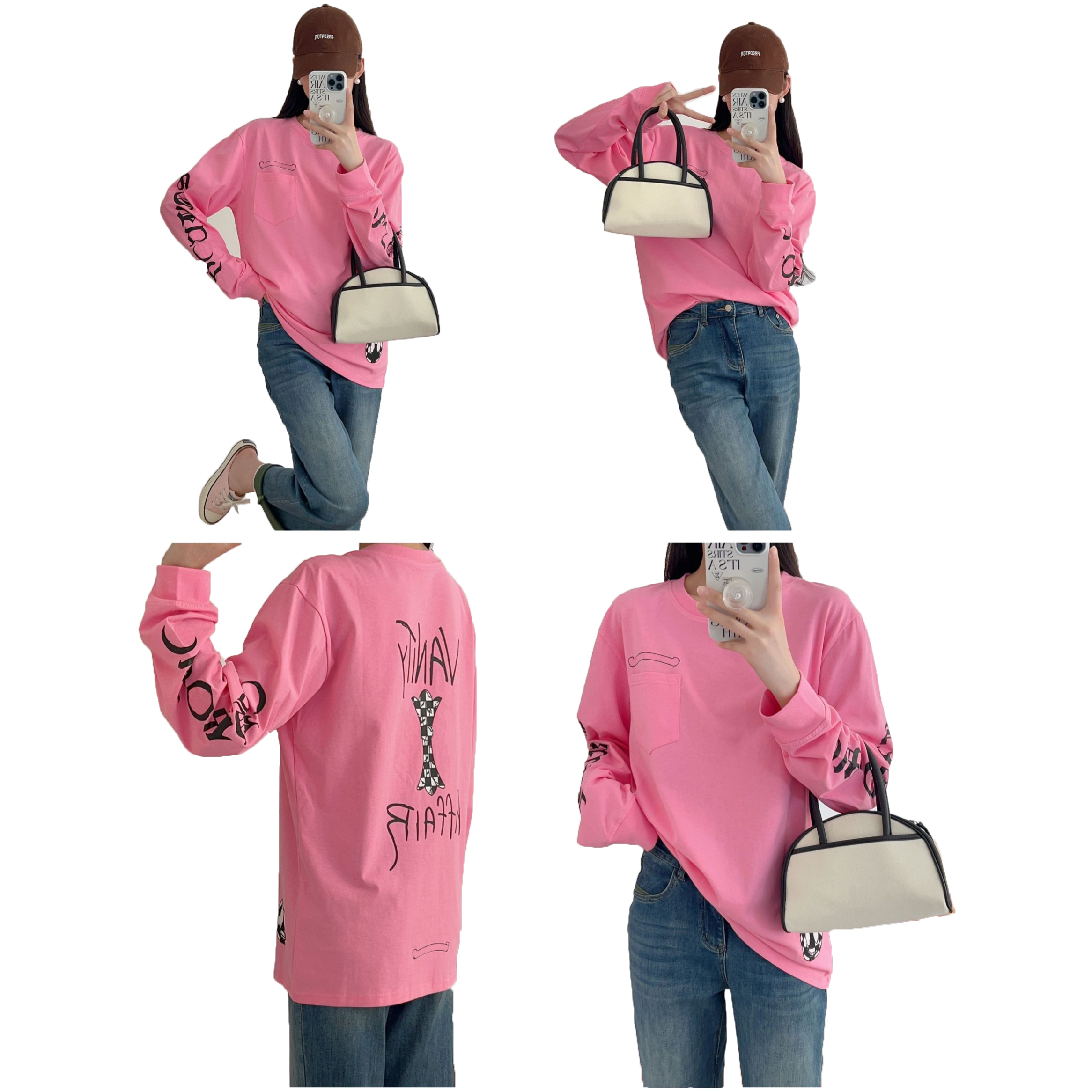 Unisex Graphic Long Sleeve tops Pure Cotton Round Neck Casual tee Cartoon Letter Print clothes Breathable Basic Shirts For Spring Autumn Multiple