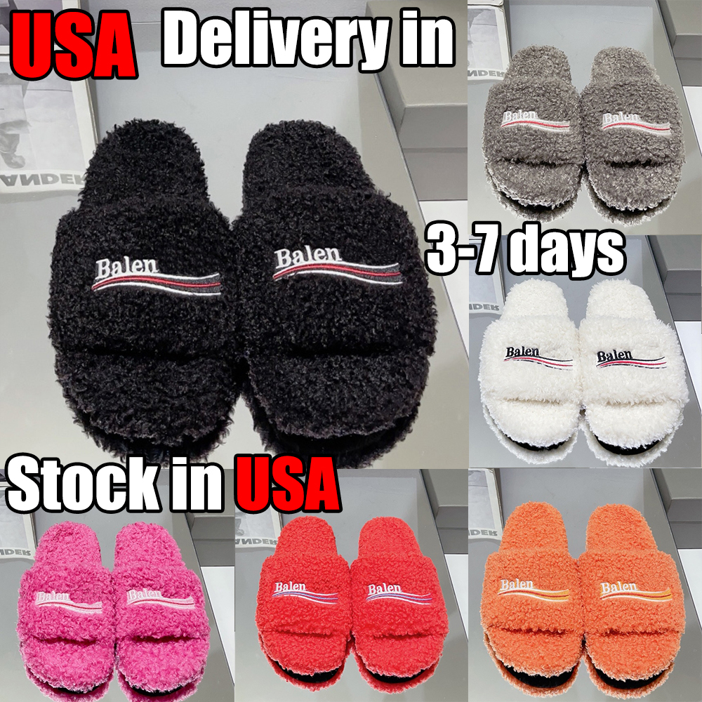 Luxury Paris Designer Furry Slide Slippers Fluffy Plush Open Toe Sandals Embroidery Letter Strip Fuzzy Slides Men Women Winter Warm Indoor Outdoor C