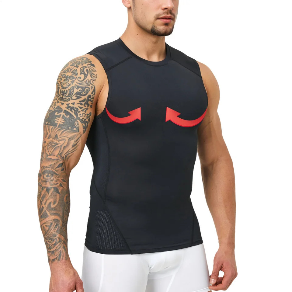 Mens Solid Color Body Shaper Tank Top Back Mesh Breathable Compression Shirt Slim Fit Fitness Workout Undershirt 260609BANJIA