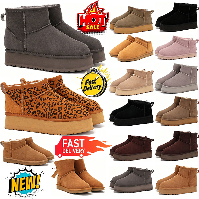 Tazz mustard seed Chestnut Sand Black Fur Boots Sheepskin Classic Ultra Mini Boots Platform Boot Winter Womens Slip-on Shoes Suede Upper Wool Fall S