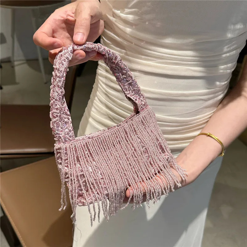 2025 y Women Vintage Handmade Beaded Tassel Evening Bag High-end Party Shiny Handbag Trendy Bridal Banquet Clutch Bag 260617
