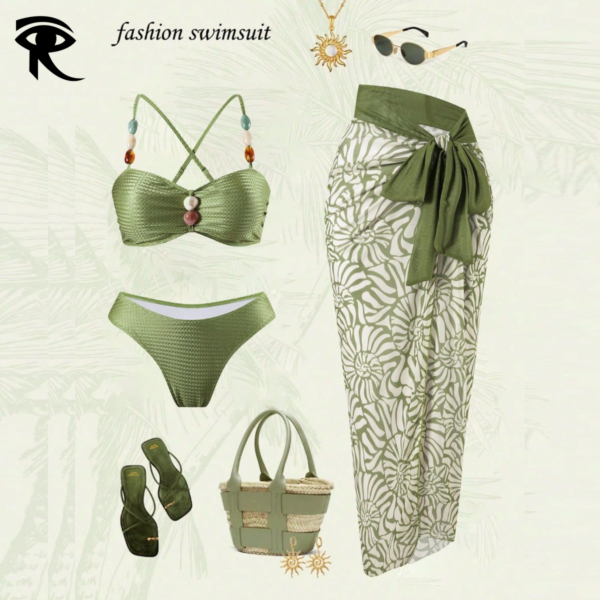 Nouveau maillot de bain séparable à bretelles perlées pour femmes Boho Vintage Sexy ensemble de Bikini 3 pièces avec couverture transparente vête