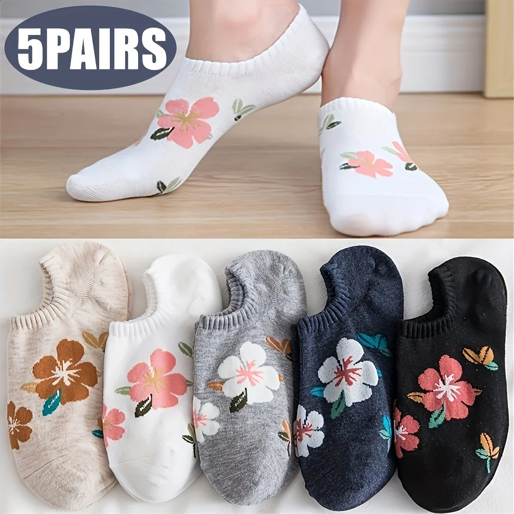 5 Pairs of Summer Lightweight and Breathable Womens Knitted Short Socks Korean Style Fashion College Girl Boat 260609BANJIABANJIA