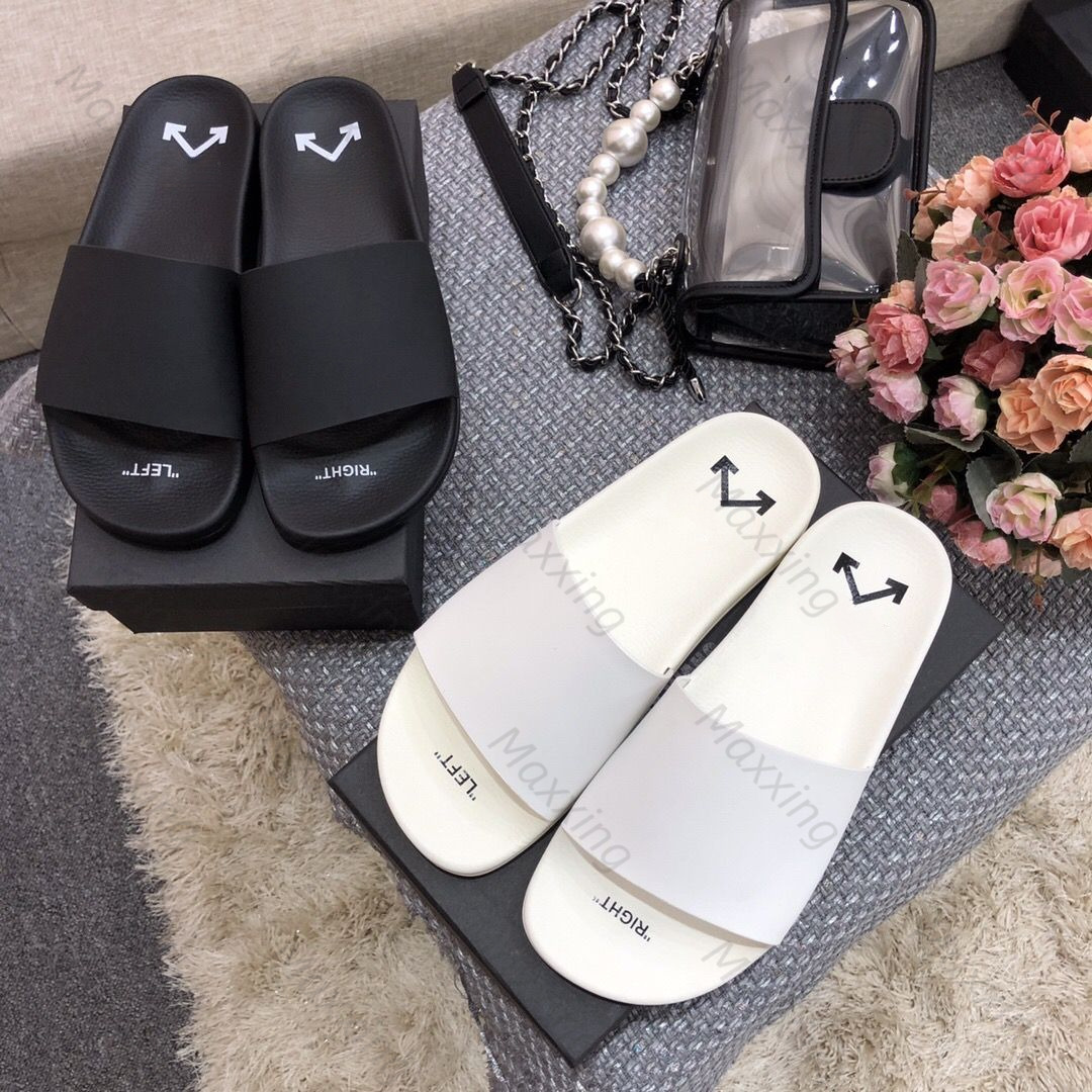 Off White Pairs Woman Slide Men Sandals Arrow Shoes Designer Stripe Platform Slippers black white Office Beach Summer streetwear Flat Heel Loafers S
